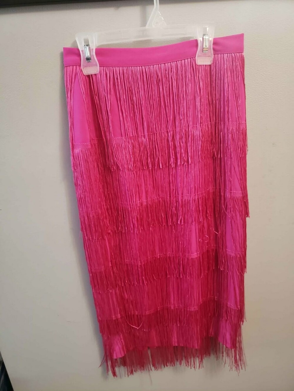Women's Hot Pink Fringe Midi Skirt